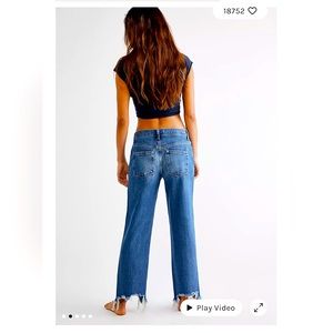 We the Free, Free People Mid- Rise slightly Distress Fray straight leg boho Jean
